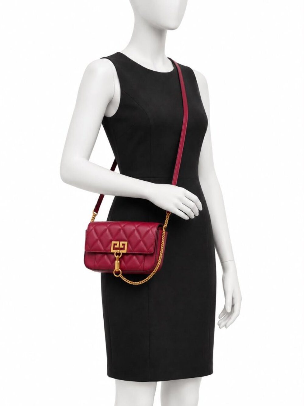 Givenchy Quilted Burgundy Crossbody Bag with Gold Chain